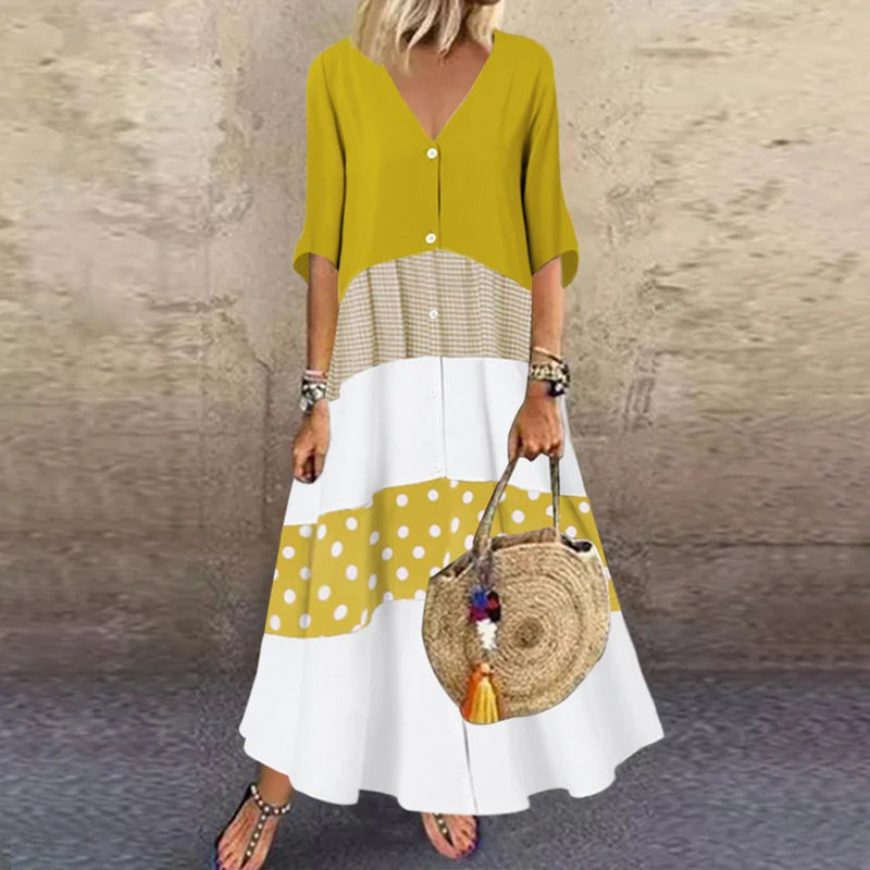 ZANZEA Summer Maxi Dress Women's Vintage Printed Sundress Casual Loose Short Sleeve Vestidos Vacation High Waist Robe Femme 2024