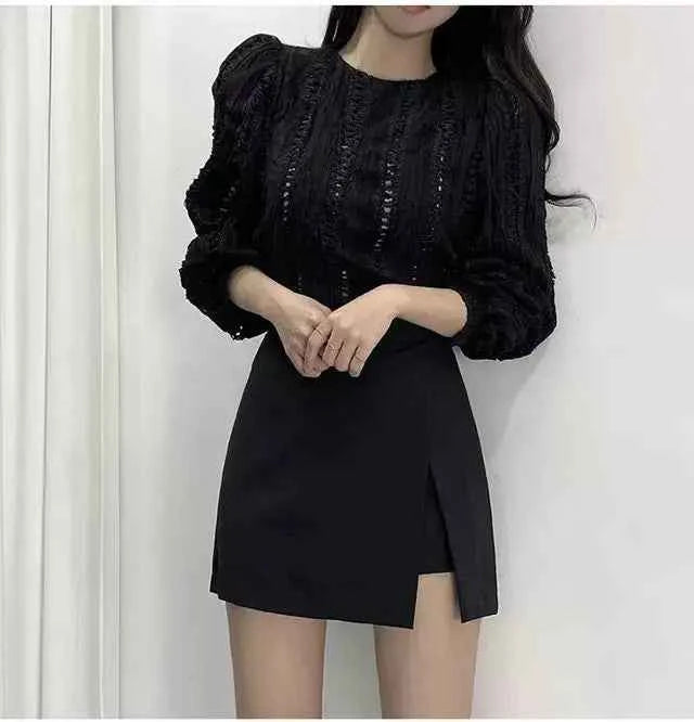 Mini Skirts Women Irregular Solid Side-slit Stretchy Korean Style Trendy Chic OL High Waist Female Bottom Popular Spring Autumn