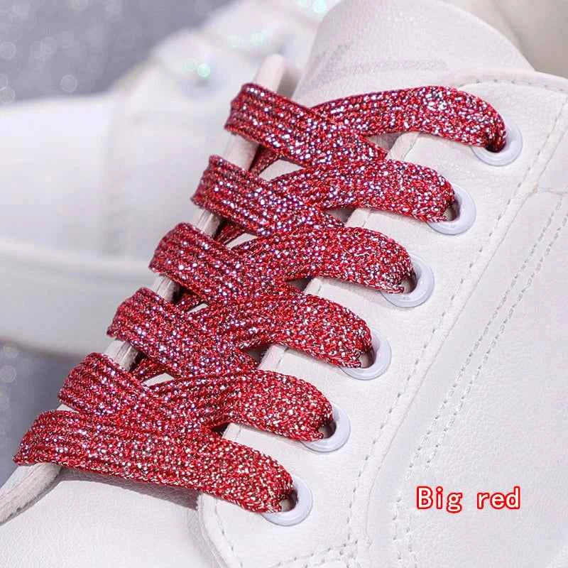 NEW Fashion Glitter Shoelaces Colorful Flat Shoe laces for Athletic Running Sneakers Shoes Boot 1CM Width Shoelace Strings 1Pair
