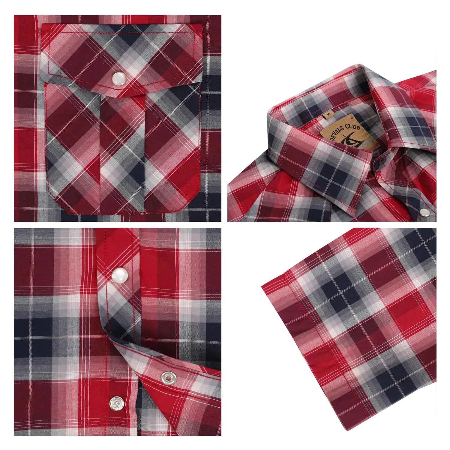 Men Pearl Snap Short Sleeve Western Cowboy Shirt Plaid Pattern with Buttons Two Front Pockets