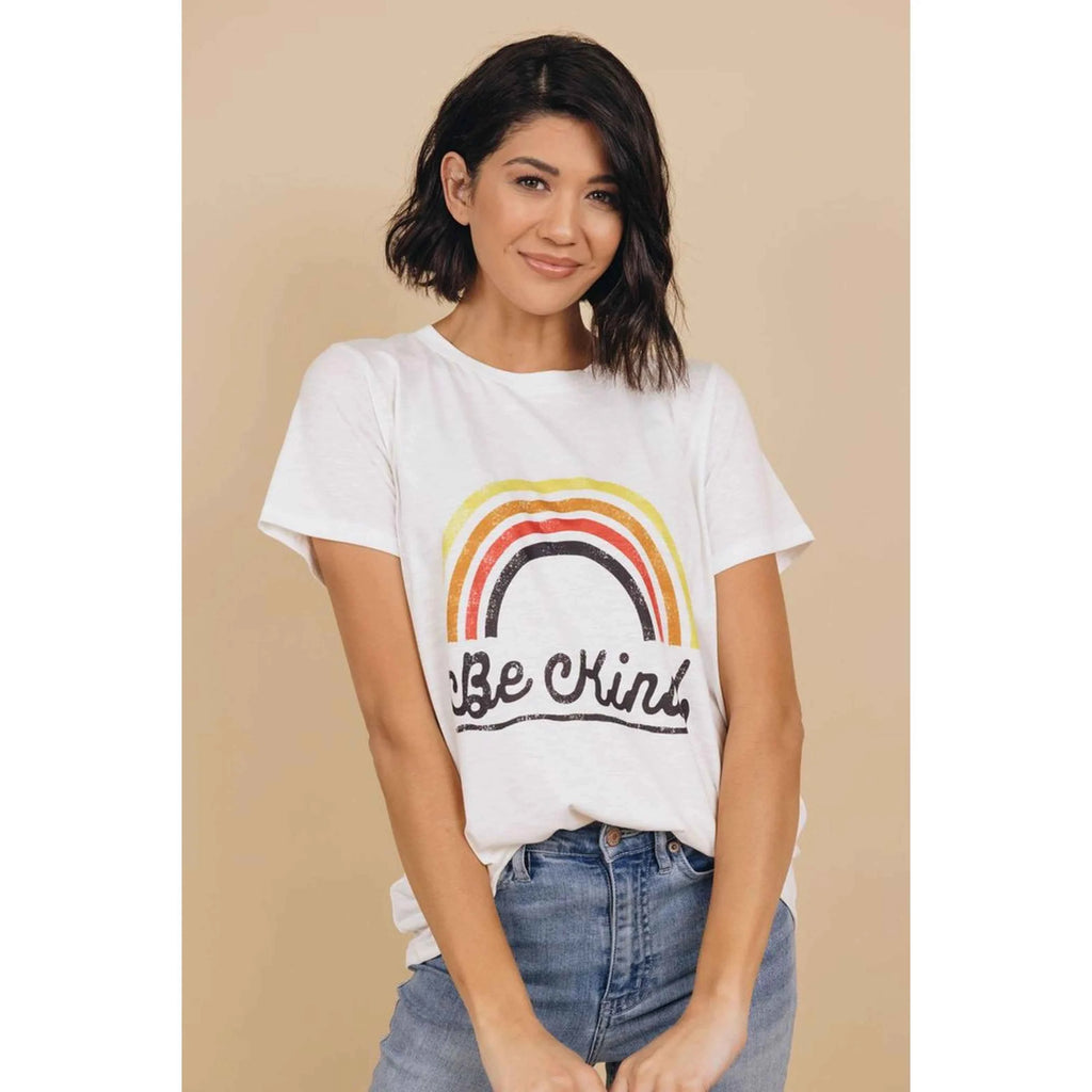 TD Be Kind Woman Top Breathable Rainbow Leopard Print One Size Fit Loose Fitted Cotton Spandex Casual Short Length Top Logo