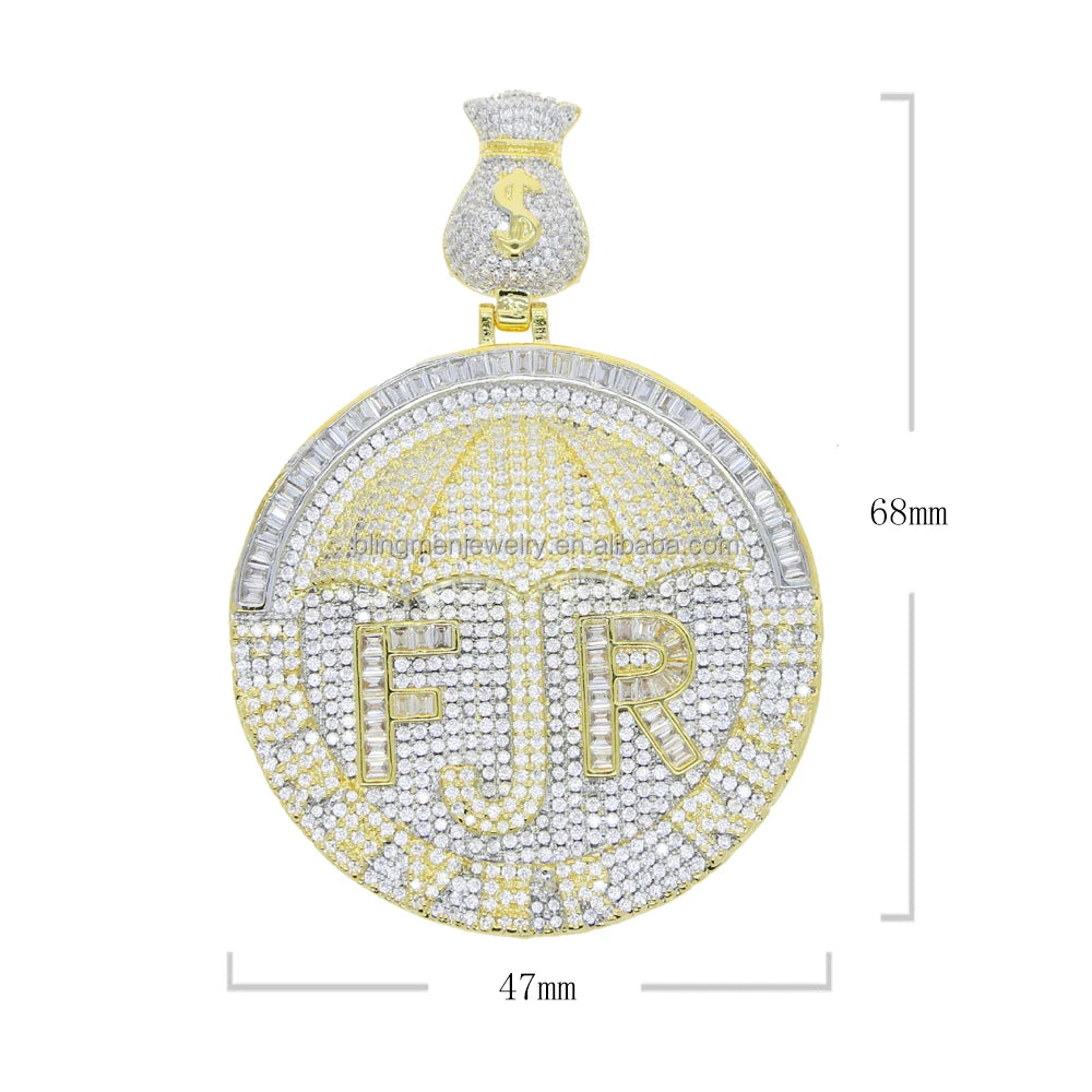 18K Gold Plated Micro Pave Cubic Zirconia CZ Plug Shape Pendant Hip Hop Style Yellow Gold Necklace for Engagement Wedding Party