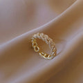 Simple Real 18K Gold Plated CZ Curb Chain Open Ring Adjustable Micro Cubic Zirconia Chain Link Ring