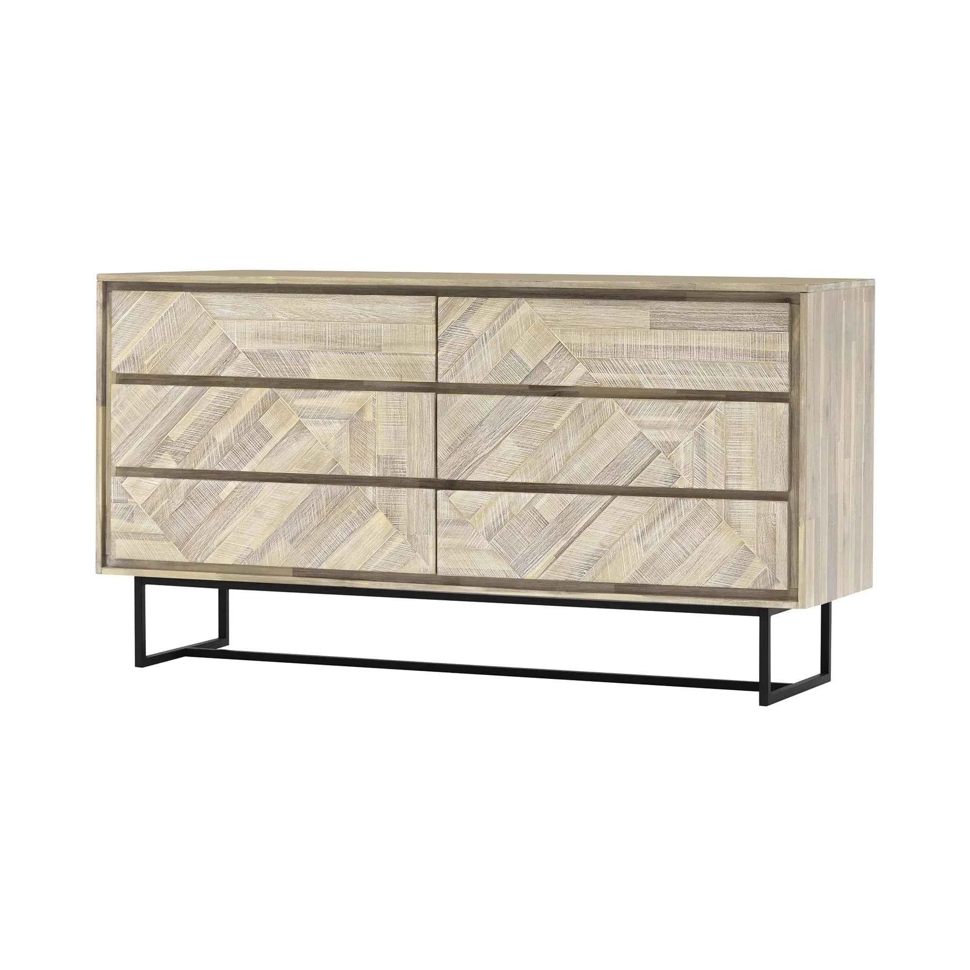 HMS 61 Natural Solid Oak Wood Six-Drawer Double Dresser Modern Minimalist Bedroom Furniture with Storage for Living Room Bedroom
