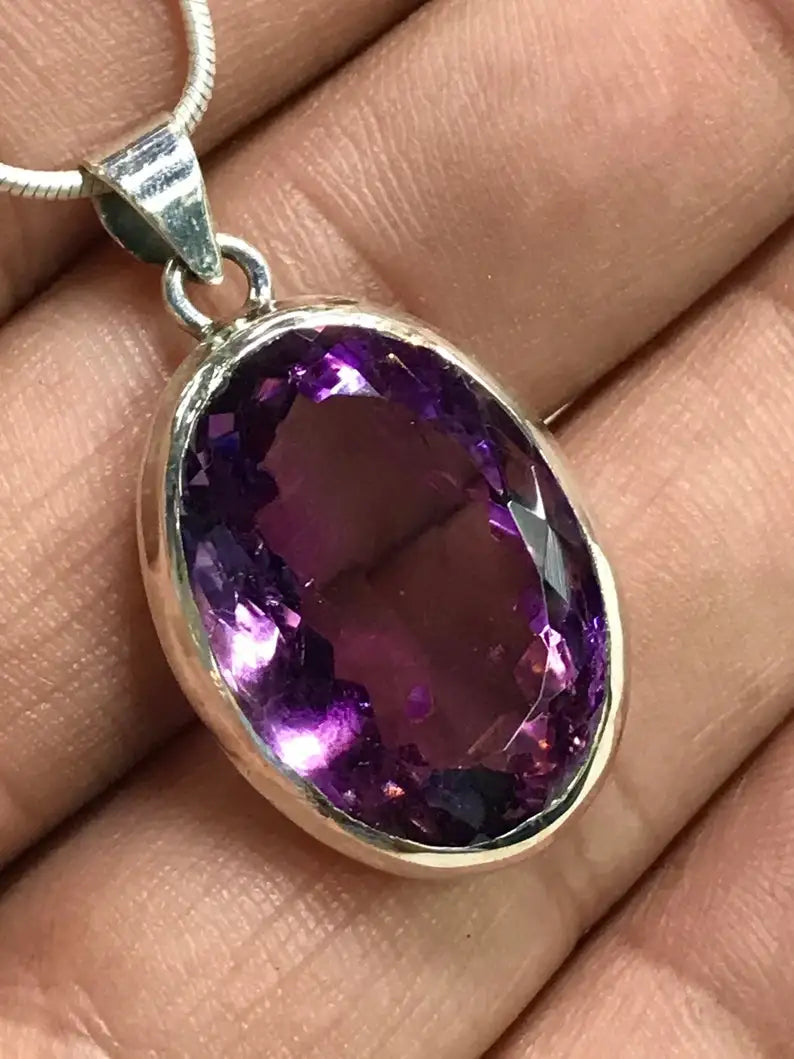 92.5 Sterling Silver Amethyst Pendant Necklace Natural Purple Amazing Gems Stone for Weddings and Parties