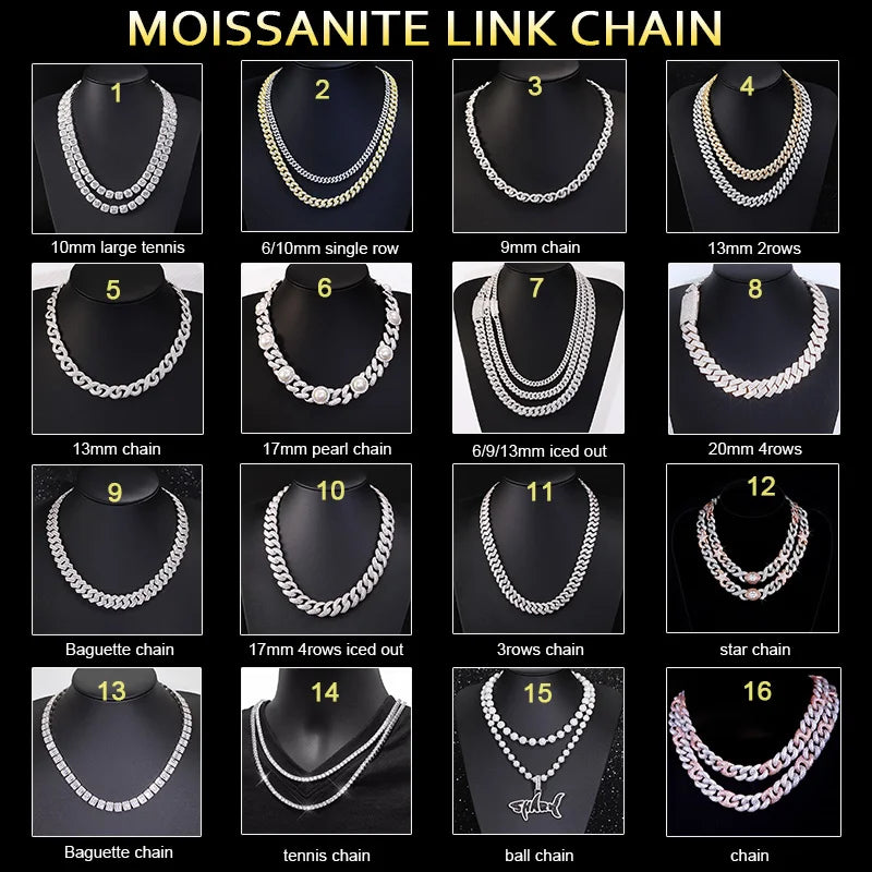 Custom Moissanite Heavy Silver Chain for Men 13mm-22mm  S925 Solid Rose Gold Plated Diamond VVS Moissanite Cuban Chain