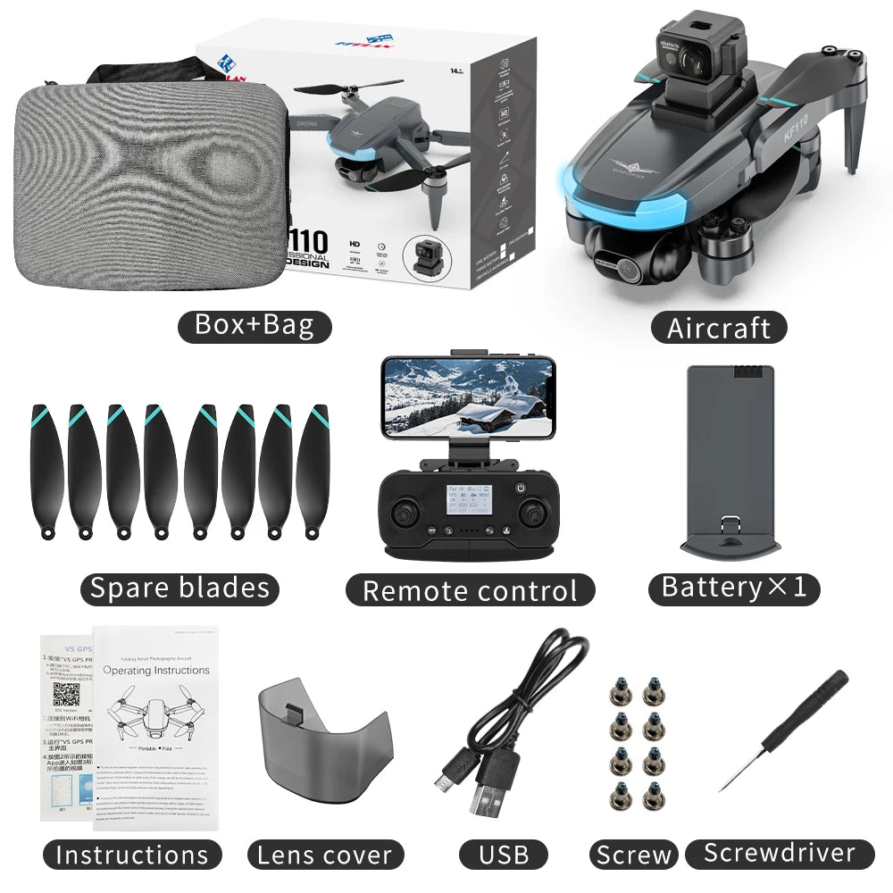 New Model KFPLAN KF110 MINI Drone Brushless Motor 4K Aerial Camera With Self-Stablized Head+EIS Anti Shake Lens Mini 226g Drone