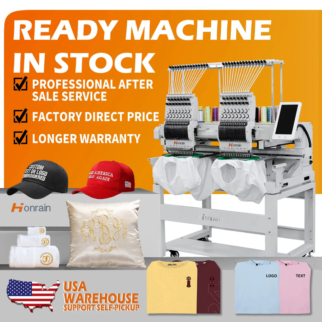 HONRAIN 2 HEAD Embroidery Machine Chinese Factory High Quality  9/12/15 Needles T-shirt Cap 2 Heads Computer Embroidery Machine