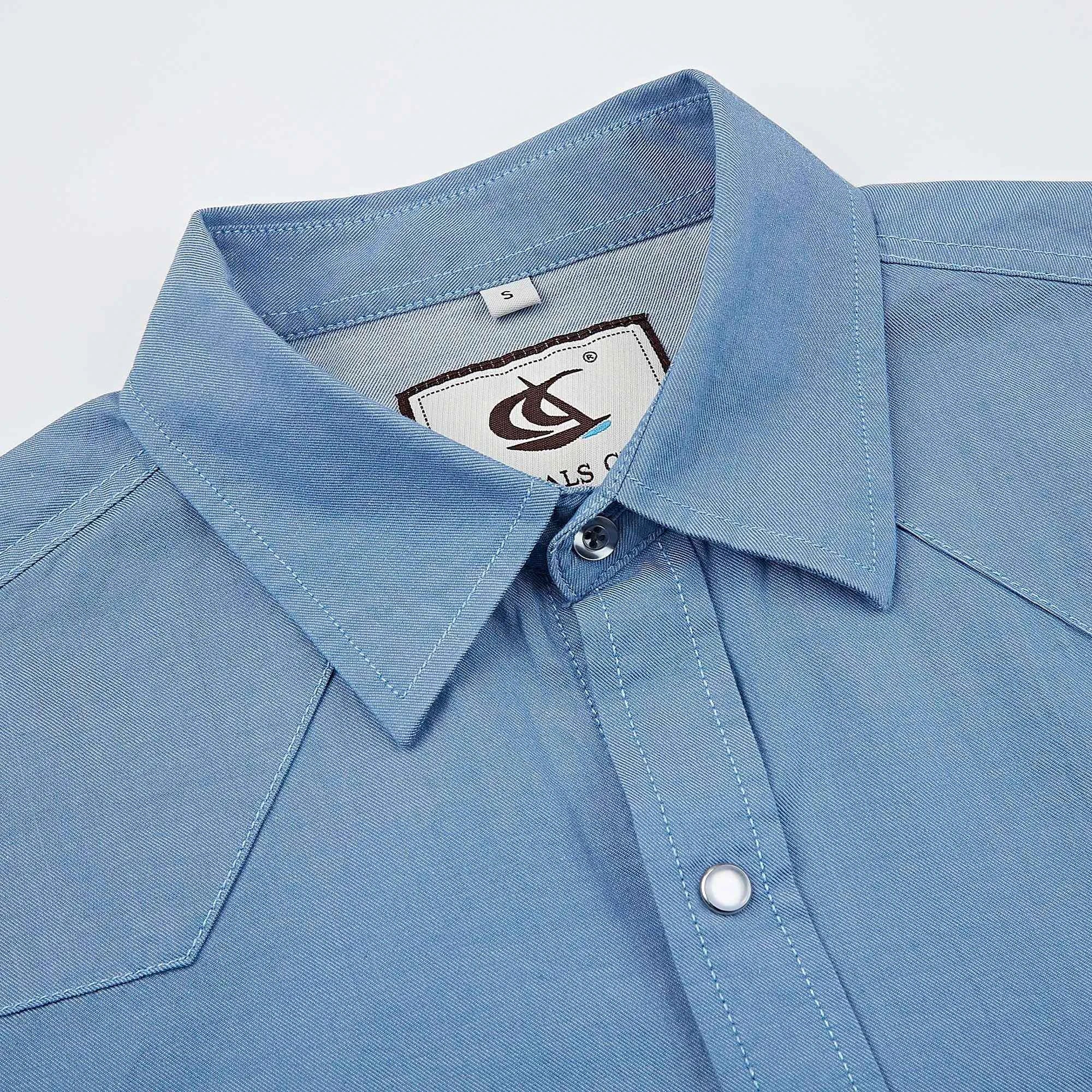 Mens Denim Western Cowboy Causal Pearl Snap Button up Long Sleeve Regular Fit Shirts