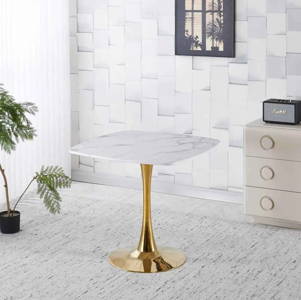 Square Dining Table Marble Top Golden Metal Frame Modern Design Home Furniture 2-4 Persons Small Space Apartment