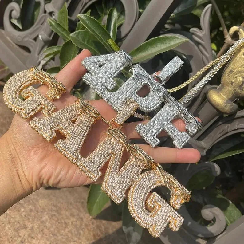 Silver Letter Shaped Pendants With Shining Moissanite Stones & Crown Design Unique Piece Stylish Fashion Pendant For Royal Look