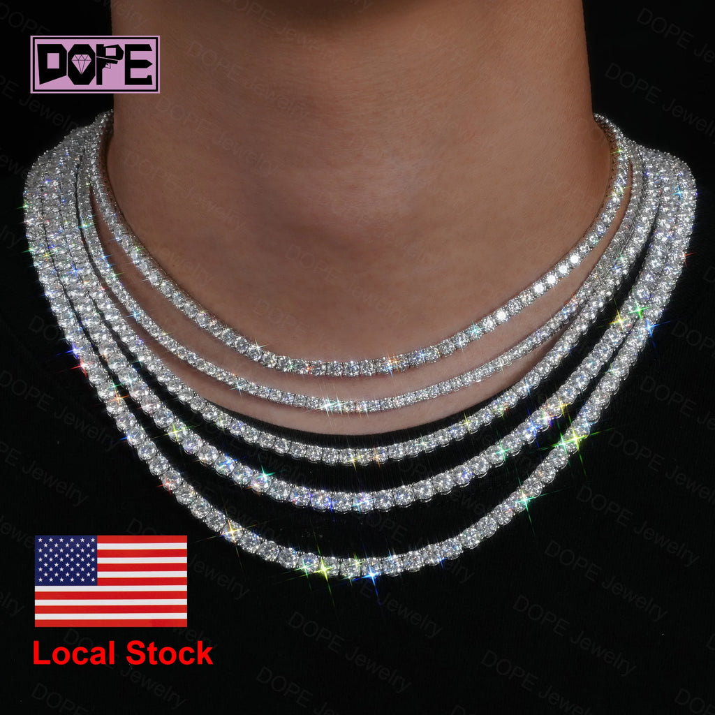 Free Shipping 3mm 4mm Moissanite Tennis Chain Necklace 925 Silver Jewelry Bling VVS Moissanite Chain