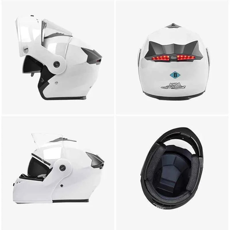 Custom ABS Modular Flip-Up Motorcycle Helmet Dual Visor Full Face Racing AD Helmets with LED Lights Condition New