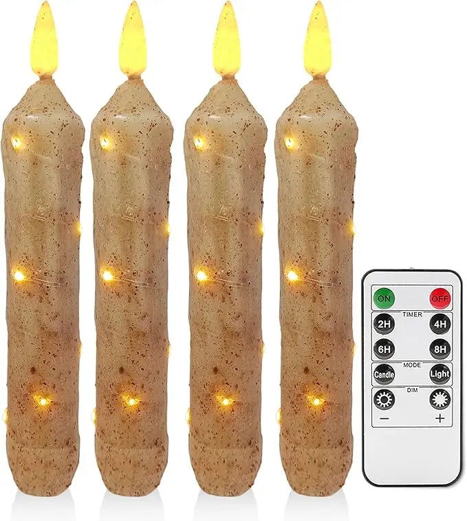 6.5 Inches Primitive Real Wax LED Flameless Short Candlesticks Hand Dipped Battery Operated Taper Candles Timer Remote Candles