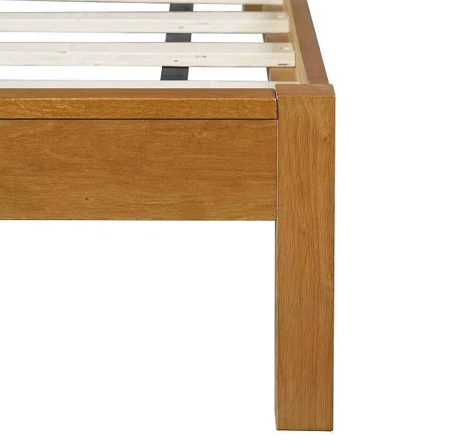 Teak Wood Platform Bed Frame  & King Size with Headboard Modern Soft Bed Eco-Friendly Convertible Natural Color