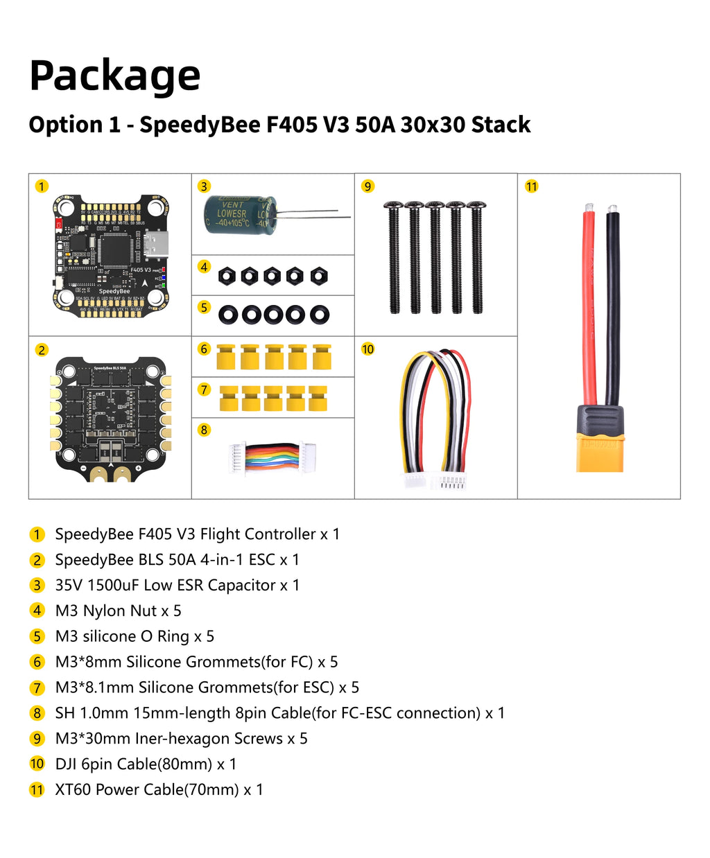 Original SpeedBee F405 50A Flight Controller 4 In1 ESC Stack KO50 BIHELI_S 30X30 FPV Racing Drone Parts