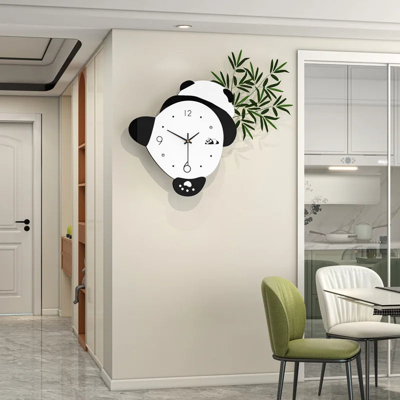 Creative Cute Panda Wall Clock Silent Home Decor Kids Wall Watch for Living Room Nursery