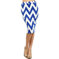 TD High Waist Blue Chevron Striped Fitted Pencil Skirt Breathable Spandex Material Ruffles Decoration Office Lady Style XS Size