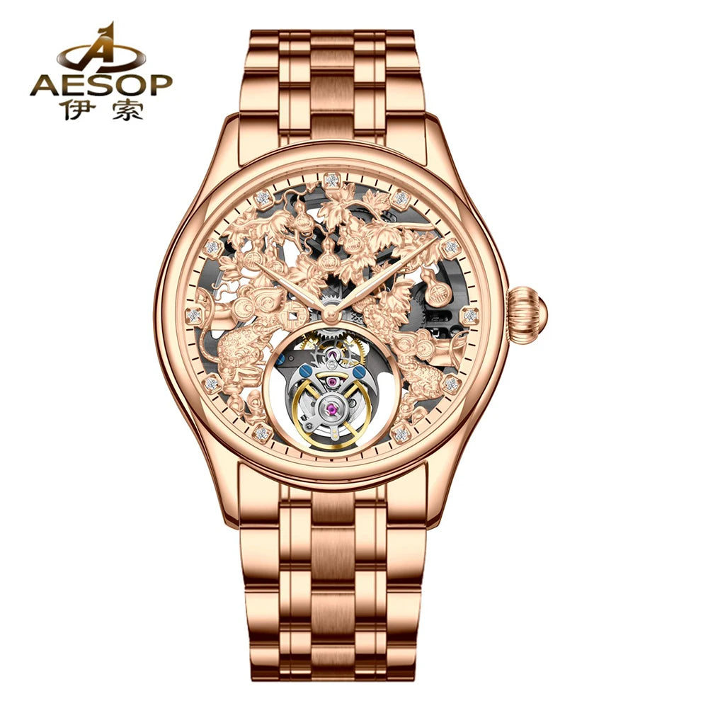 Montre Homme Luxury Design Men Mechanical Watch Original Brand Aesop 7071G Skeleton Tourbillon Watches
