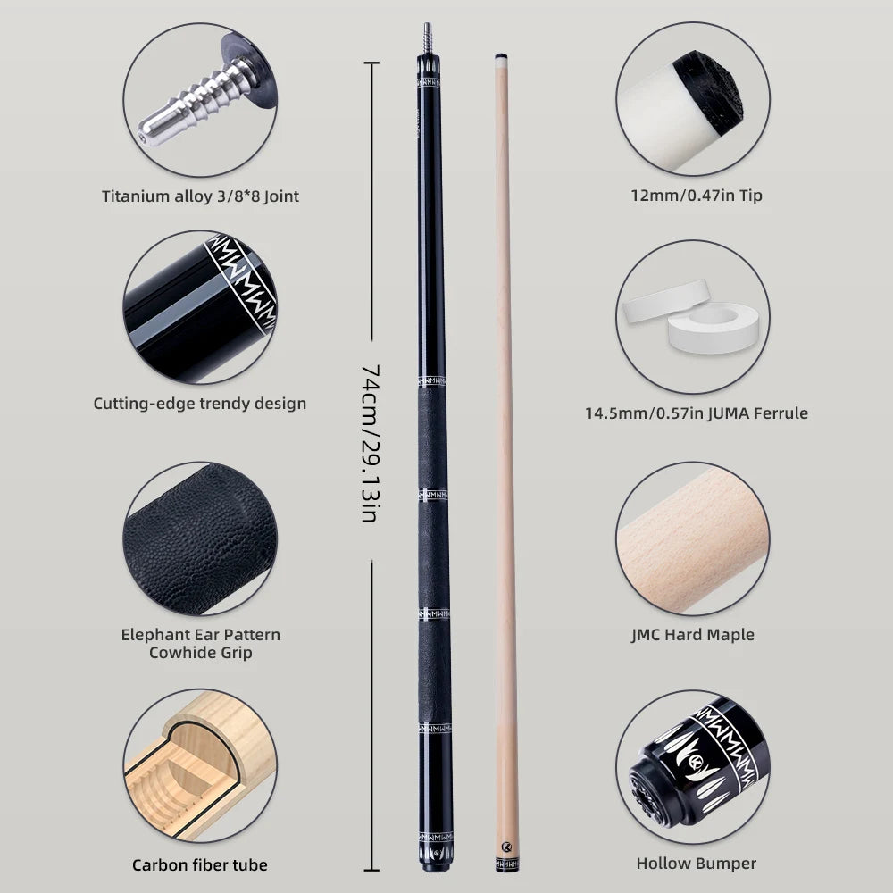 For KL-YG1 YG1 Series High Quality Maple Pool Cue Stick Customizable Center Joint 147cm 3/8*8 Stainless Steel Joint 12.5mm