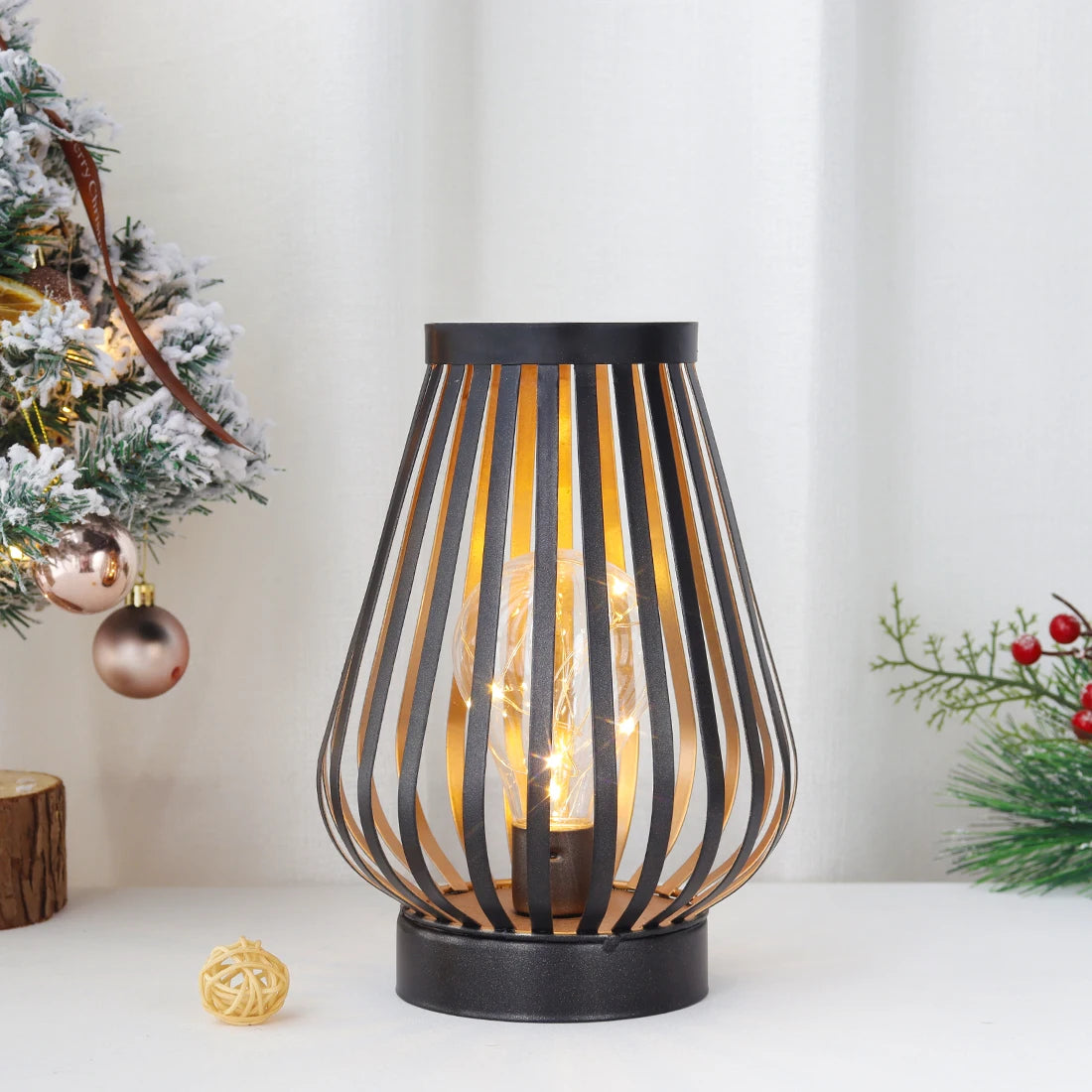 US Free Shipping Metal Cage LED Lantern Battery Powered 8.7inch Cordless Accent Light with LED Edison Style Bulb