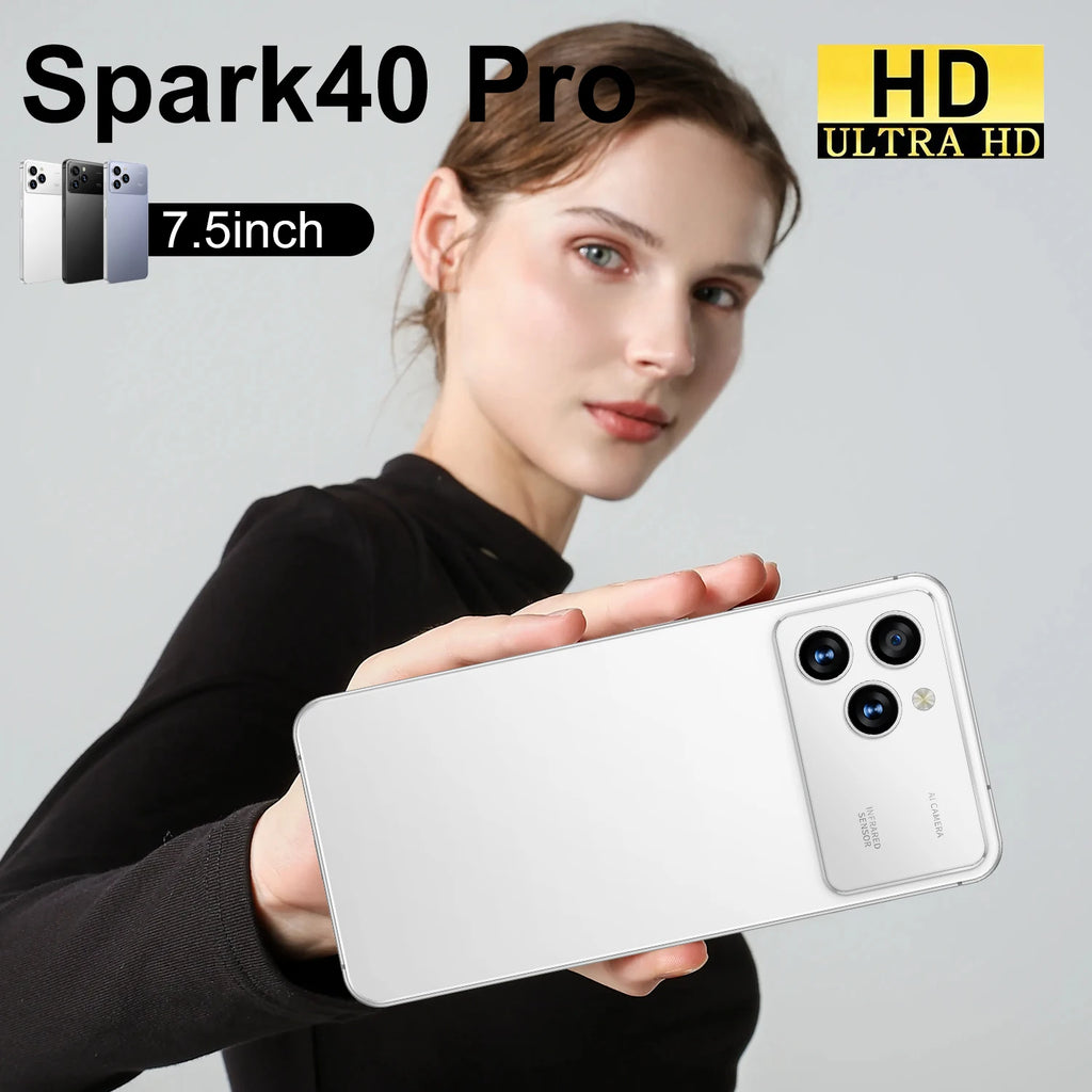 Economical Spark40 Pro Smartphone-7.3" HD Display 108MP Camera Dual SIM 4G LTE Android 14 16GB/1TB Waterproof Spanish Support