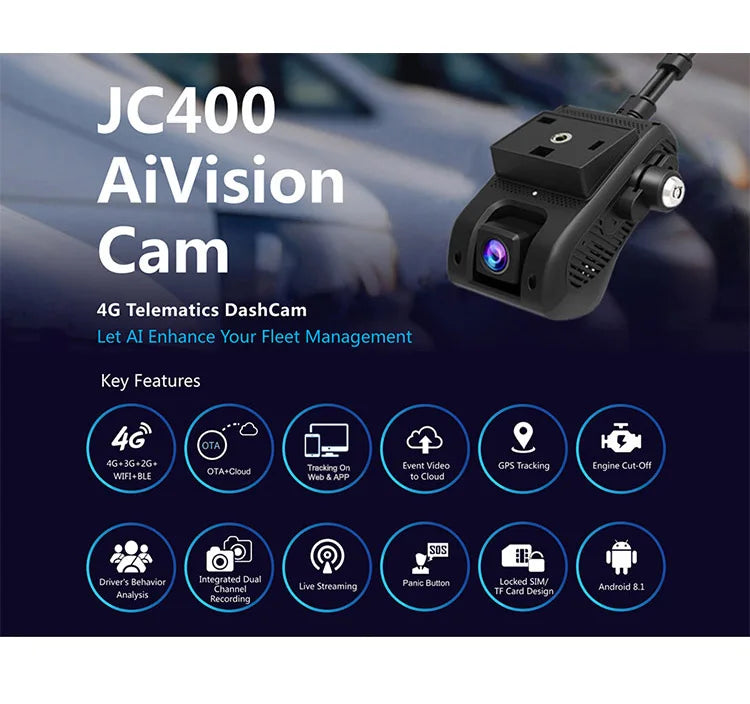 Jimi JC400P 4G Car Camera With Dual Cameras Live Video GPS Tracking Wifi Remote Monitoring Dash Cam DVR Recorder Free Tracksolid