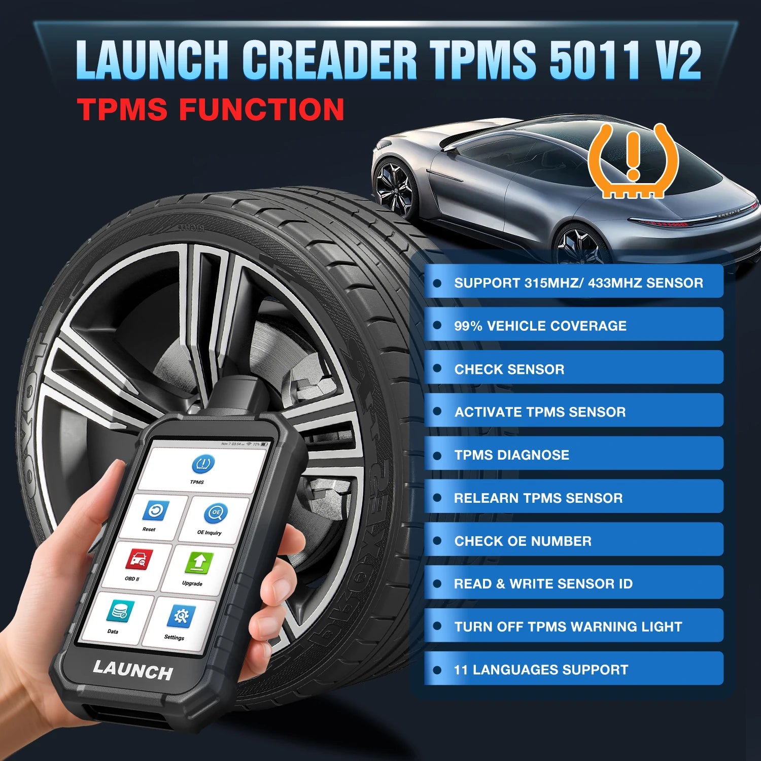 USA EU Warehouse 2026 CRT5011 V2 Creader TPMS Tire Pressure Monitoring Sensor Upgrade Version of CRT5011E