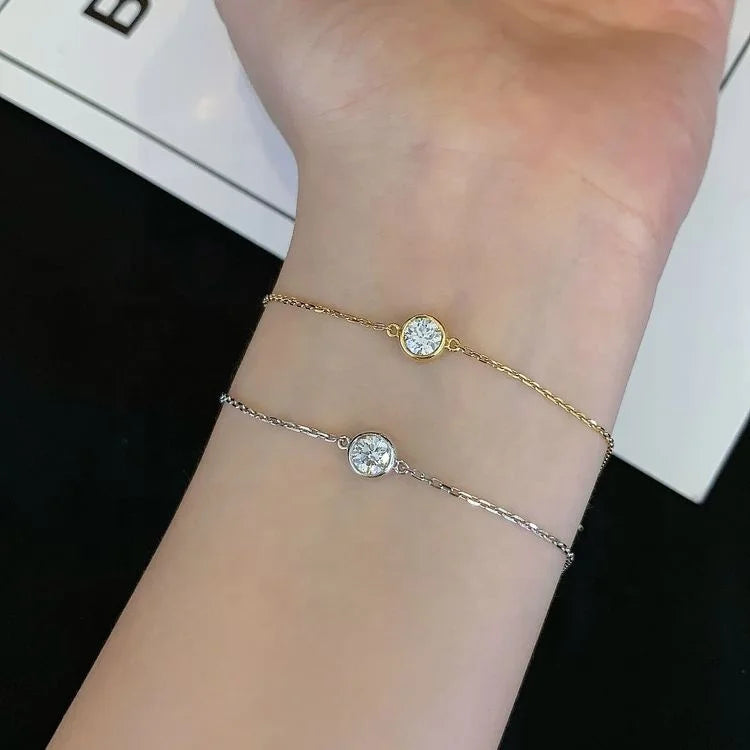 RUYI Stylish Minimalist Design 0.5ct 18K One-Piece Single Diamond Bracelet Heart Number Shape Cute Pearl Embellishment Girls