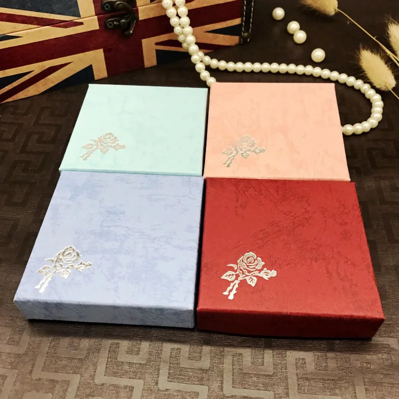 Square Rose Printed Jewelry Packaging Box Bracelet Necklace Storage Case Cardboard Gift Box Jewelry Organizer Case