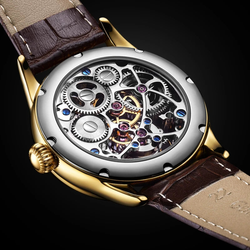 Montre Homme Original Brand Aesop 7005G Luxury Men Mechanical Watch Hollow Out Skeleton Tourbillon Watches