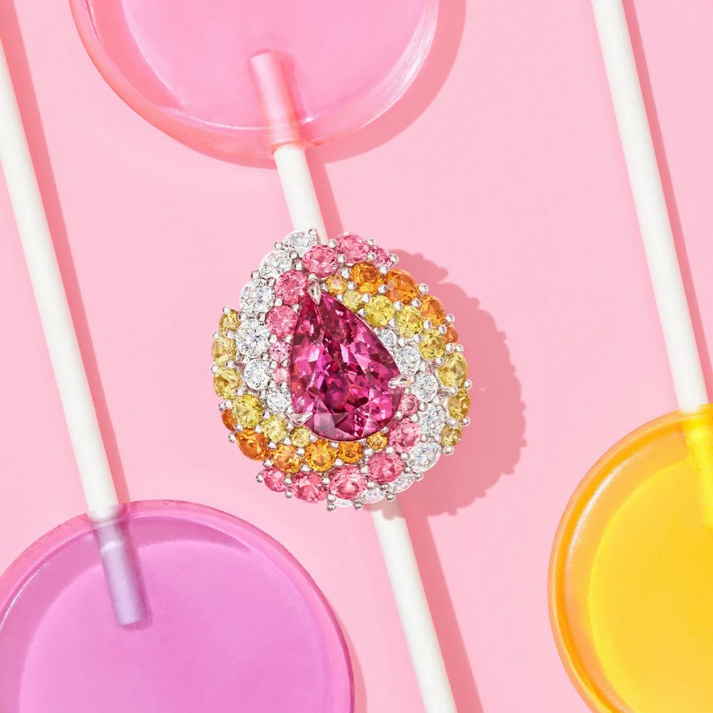 MUSHAN Jewelry Factory 925 Sterling Silver Rings Women Pink Sapphire Water Drop Colorful High Carbon Diamond Ring Wedding Bands