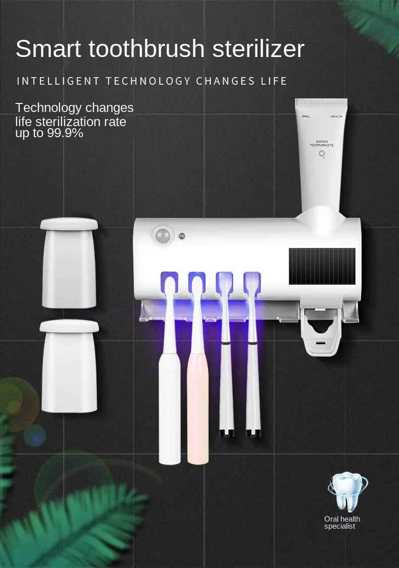 New Home Solar Energy No Need to Charge UV Toothbrush Holder Dispenser Tooth Paste Dispenser with Toothbrush Holder