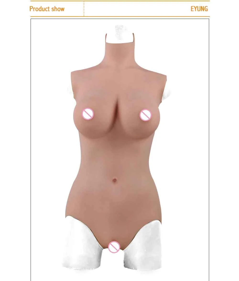Eyung Silicone Bodysuit Crossdresser Drag Queen Triangular Vagina Hip Enhancer Silicone Breasts Swimsuit Fake Breast Forms Boobs