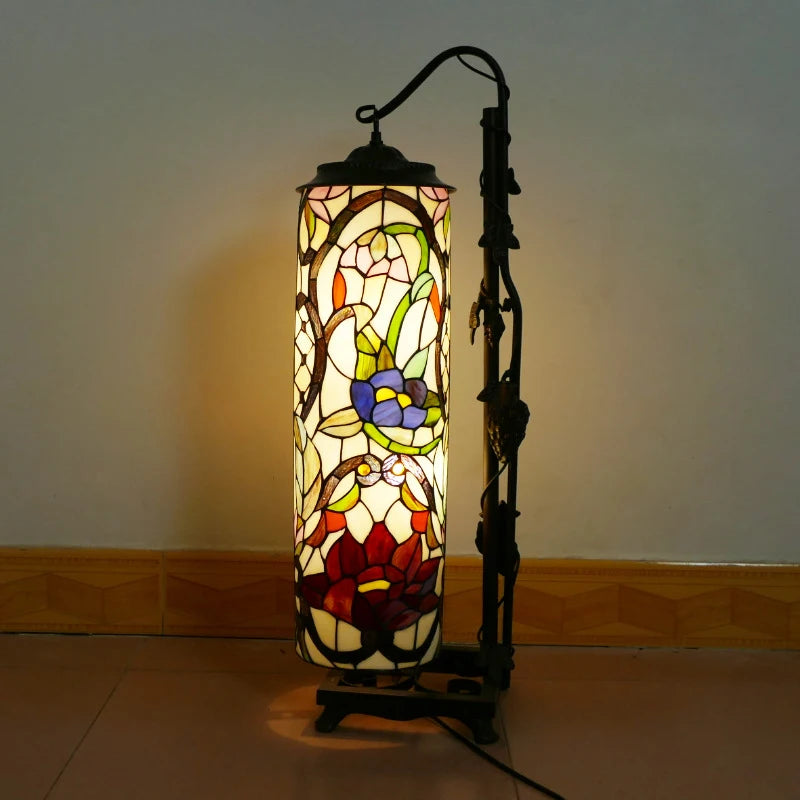 Modern Roman Column Floor Lamp American Retro Living Room Bedroom Lamp Country  Stained Glass Decoration Floor Lamp
