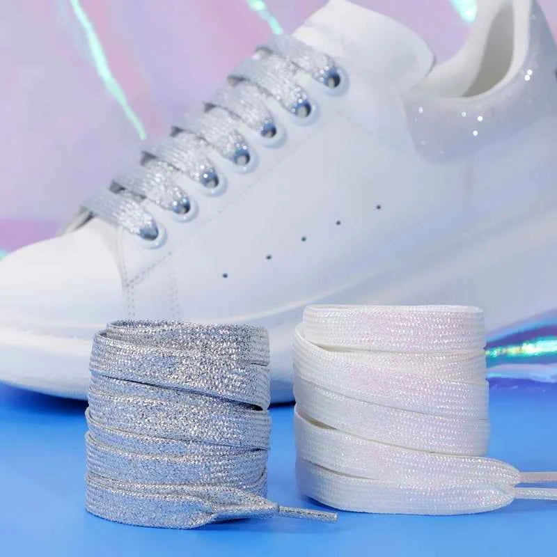 NEW Fashion Glitter Shoelaces Colorful Flat Shoe laces for Athletic Running Sneakers Shoes Boot 1CM Width Shoelace Strings 1Pair