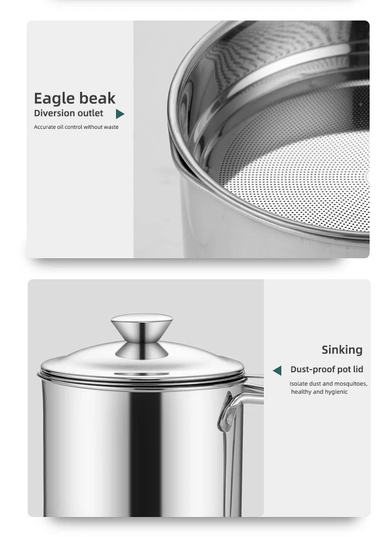 Stainless Steel Oil Strainer Pot Container Jug Storage Can With Filter Cooking Oil Pot For Kitchen Household Tools