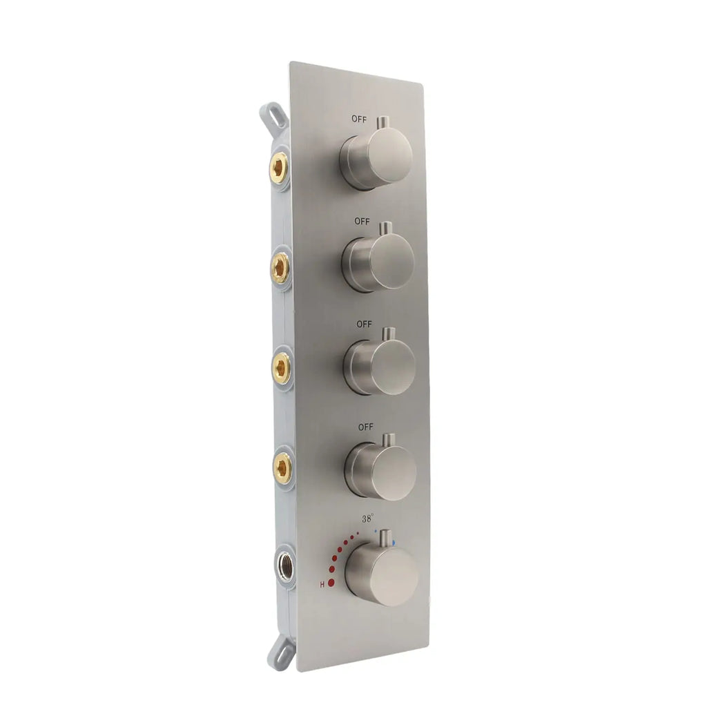 Modern 4 Way Thermostatic Shower Mixing Valve Concealed 5-Handle Brass Diverter Controlled Flow Polished Bronze Brushed Nickel
