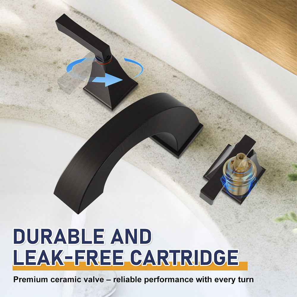 Oil Rubbed Bronze Bathroom Faucet 3 Hole,Antique Vanity Tap, 8" Widespread Bathroom Sink Faucet with Drain&CUPC Supply Hoses