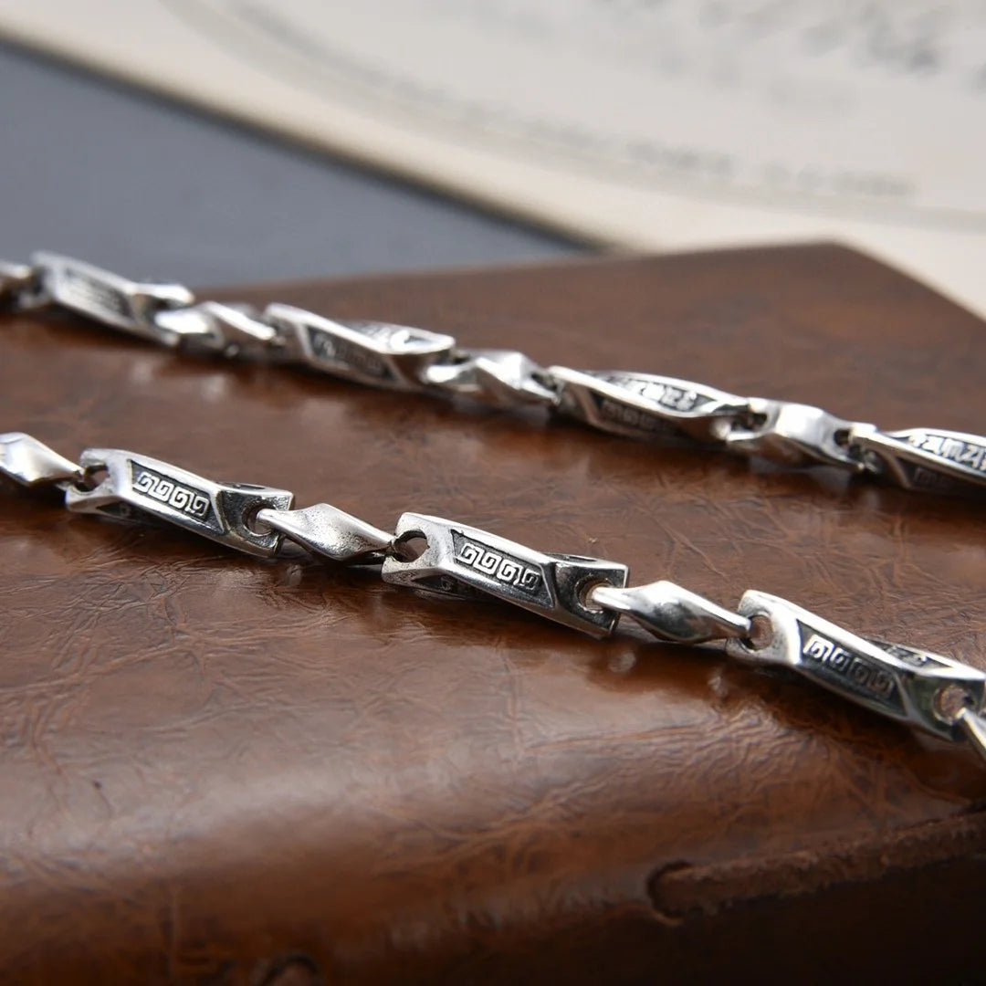 BOCAI S925 Silver Six-Character Mantra Bracelet for Men Retro Irregular Link Chain for Individual Fashion Necklace for Men