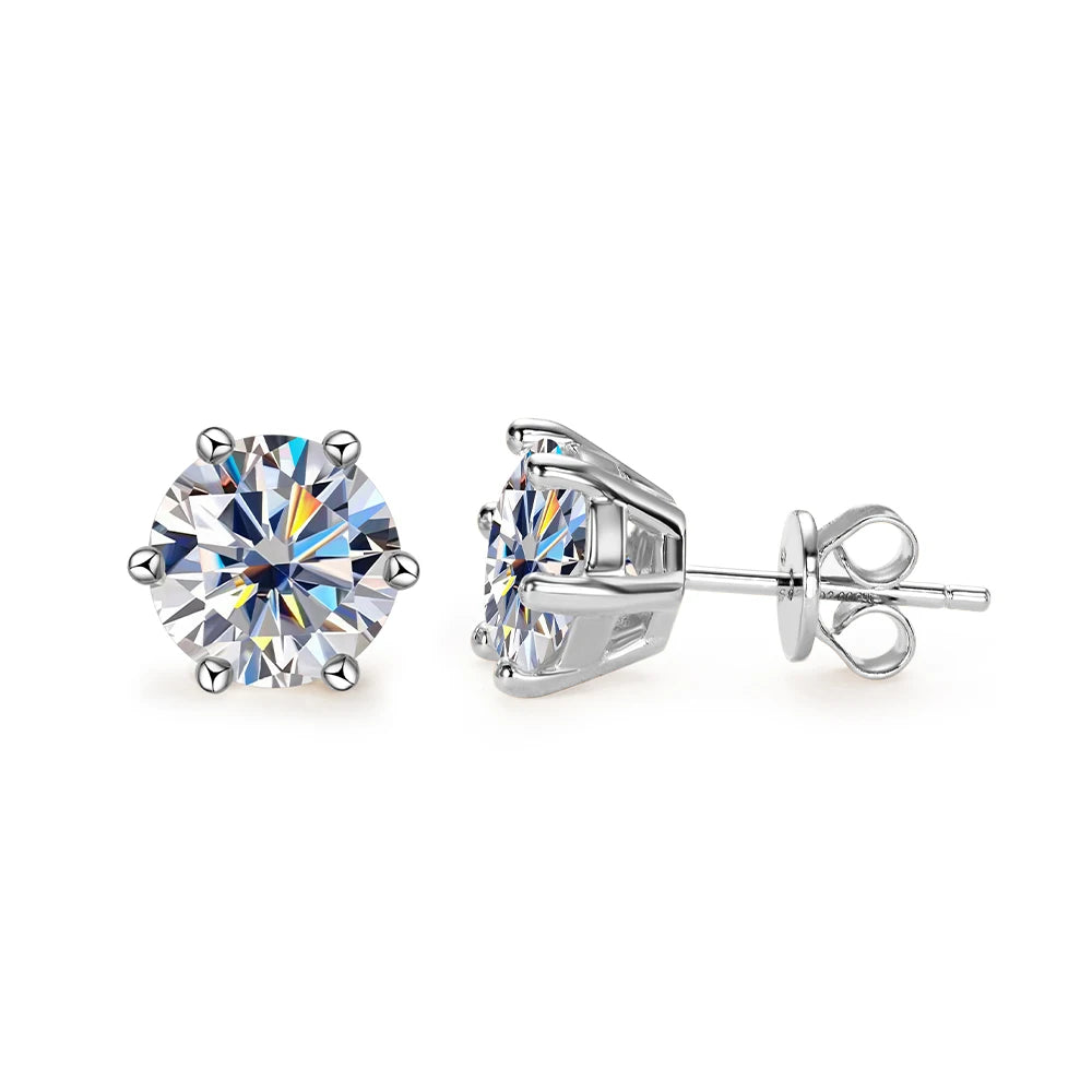 Free Shipping 925 Sterling Silver Round Moissanite Classic Simple Six Claw Earrings for Ladies Christmas Gift Moissanite Jewelry