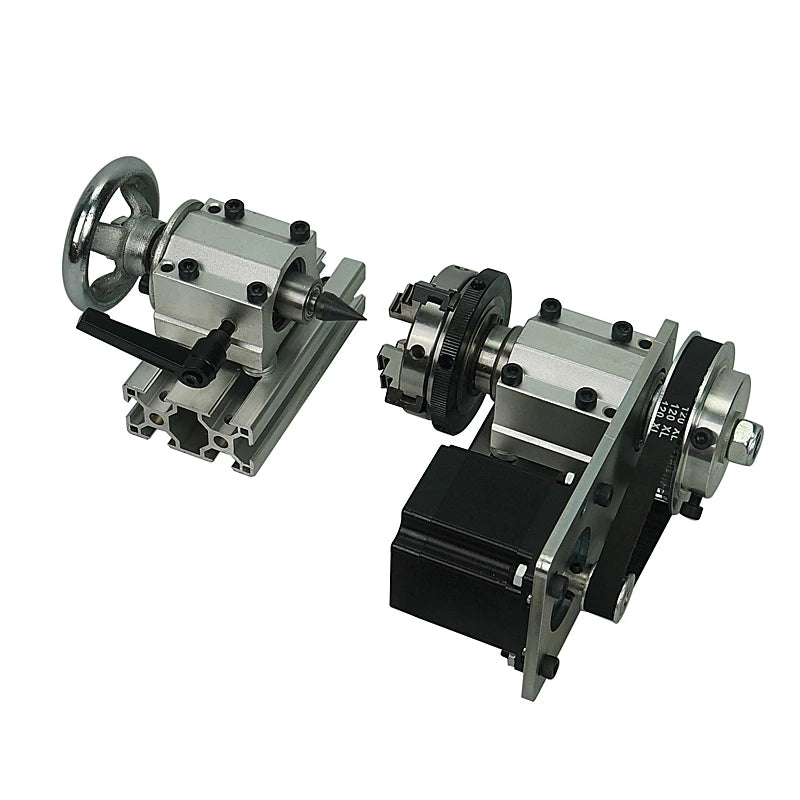 DIY CNC 4th Axis Rotary a Axis and Tailstock 65MM Center Height Cast Iron 4 Jaw Chuck for DIY CNC Router Wood Milling Machine