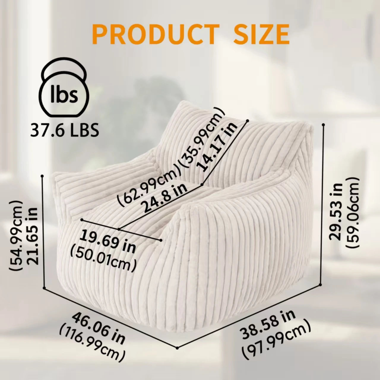A Lazy Sofa 100% Polyester Cover 100% Shredded Memory Foam Filling Size: 46.06x38.58x29.53in