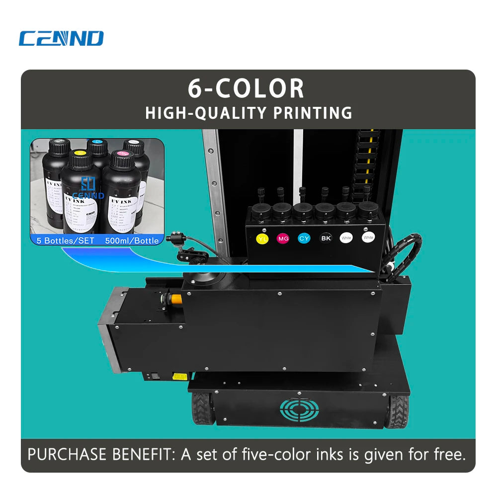 CENND LC-A2C Portable Semi-Automatic UV Inkjet 6-Color Wheel Wall Printer DX10 Print Head DTF 3D Effect New 2-Year Warranty