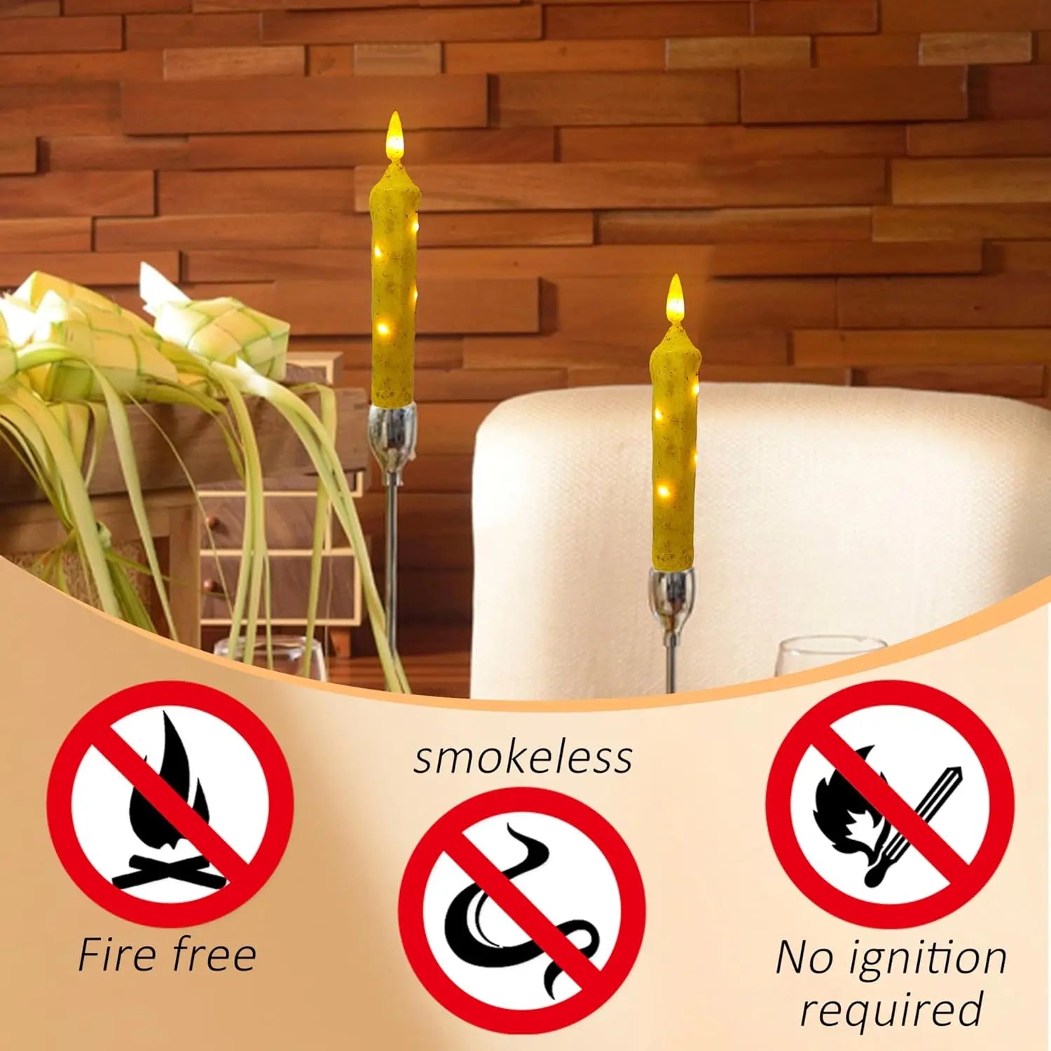 6.5 Inches Primitive Real Wax LED Flameless Short Candlesticks Hand Dipped Battery Operated Taper Candles Timer Remote Candles