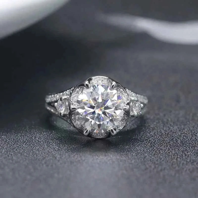 Free Shipping Fine Jewelry Two Carat Moissanite Diamond 14k Real Solid White Gold Rings for Women