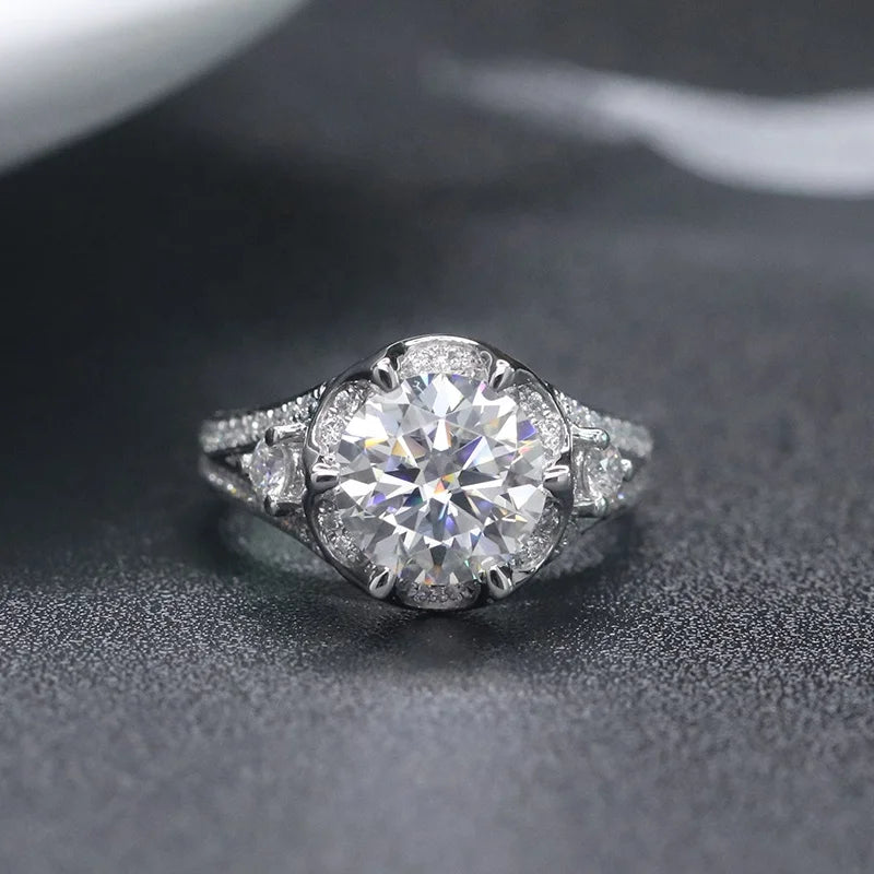 Free Shipping Fine Jewelry Two Carat Moissanite Diamond 14k Real Solid White Gold Rings for Women
