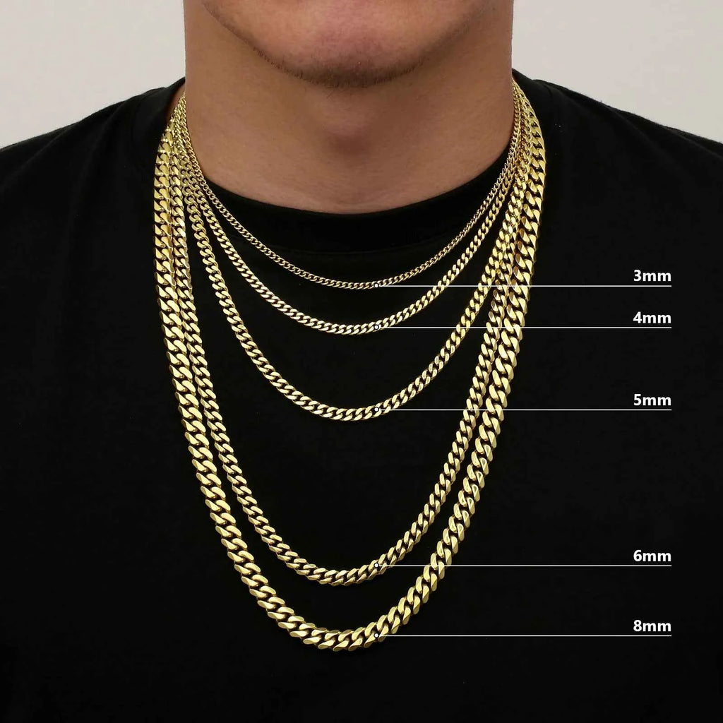 USA Free Shipping Real 8mm 14k Gold Plated Miami Cuban Link Chain Women Gifts Jewelry Stainless Steel Waterproof Mens Necklace