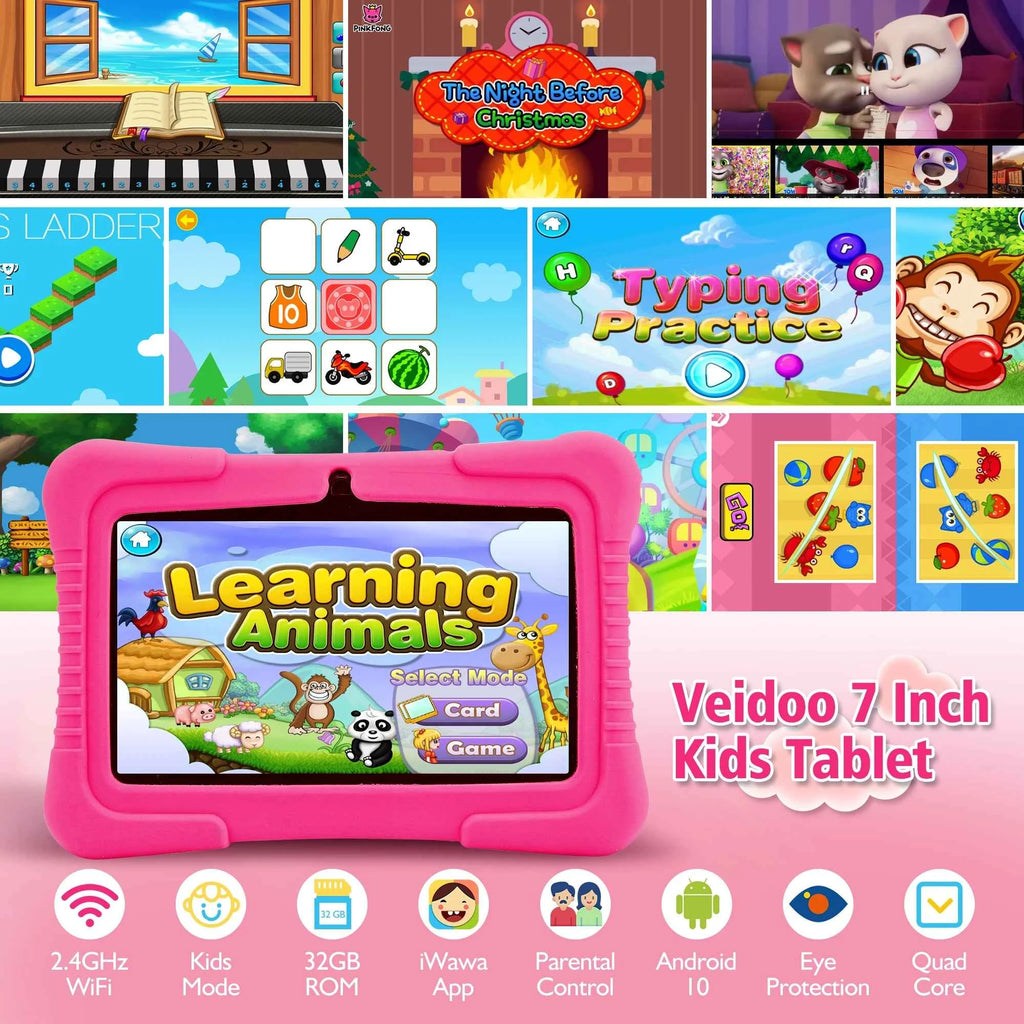 Veidoo 7 InchTouch Screen Android Wifi Tablet Quad Core 32GB Gaming Tablet Pc with Silicone Protective Case