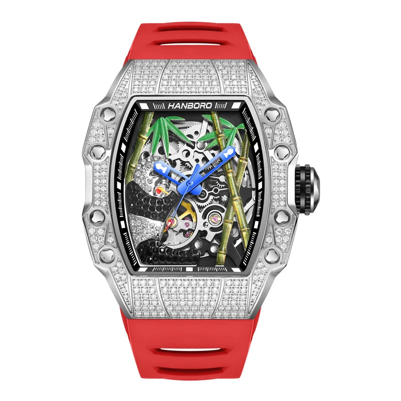HANBORO Men's Automatic Mechanical Watch National Treasure Series Full Diamond Craftsmanship Fashion Skeleton Luminous Hollow